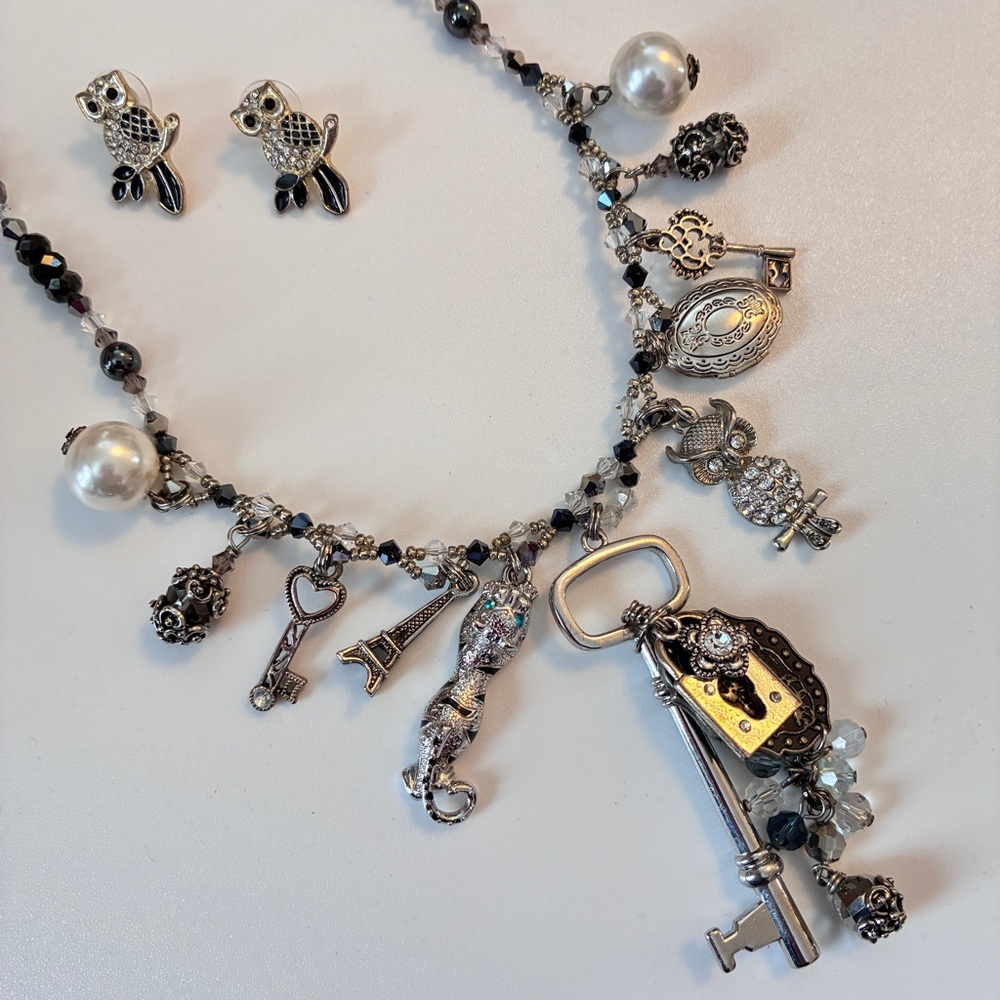 Artisan Statement Crystal & Charm Necklace With O… - image 2